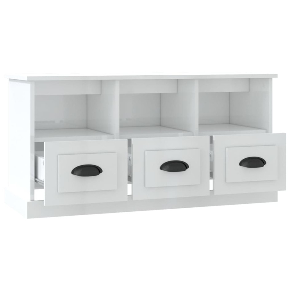 Mueble de TV madera contrachapada blanco brillo 100x35x50