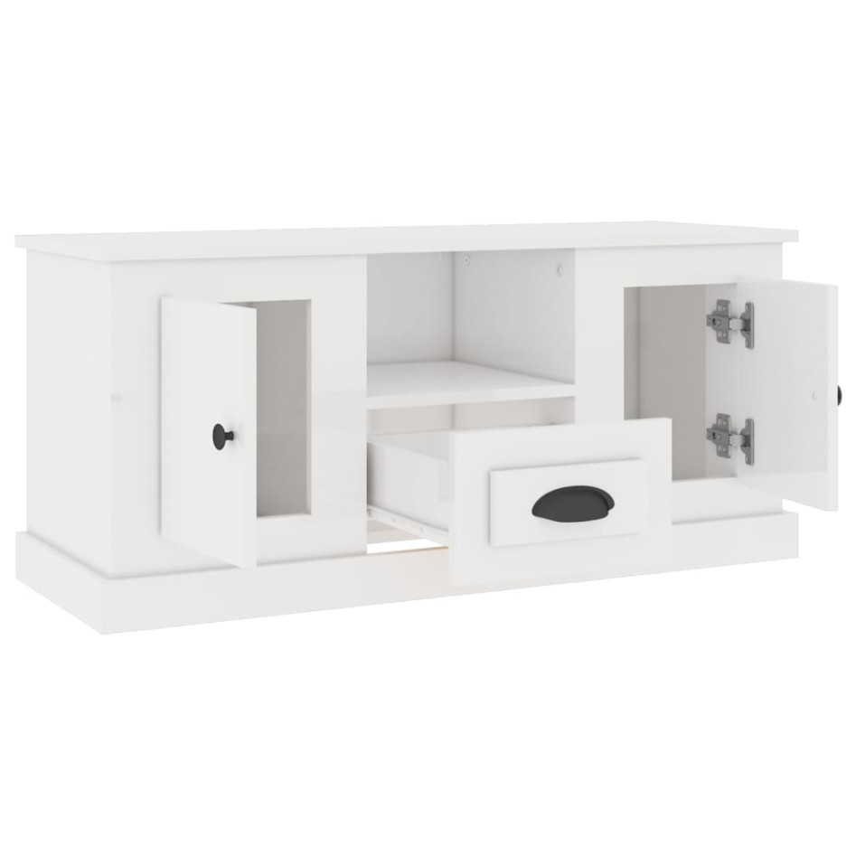Mueble de TV madera contrachapada blanco brillo 100x35,5x45