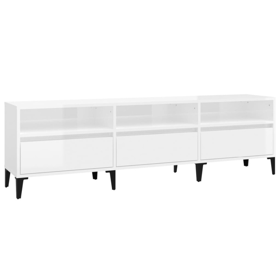 Mueble de TV madera contrachapada blanco brillo 150x30x44,5