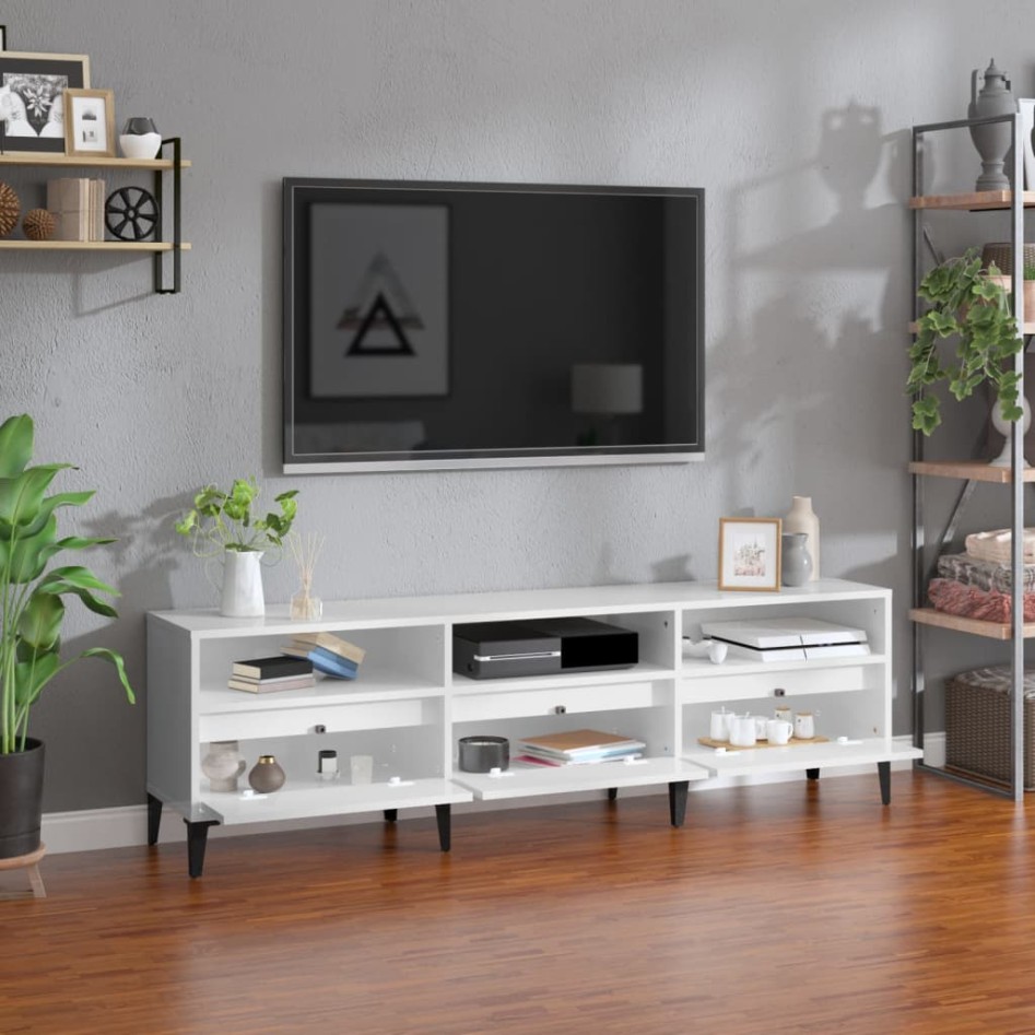 Mueble de TV madera contrachapada blanco brillo 150x30x44,5