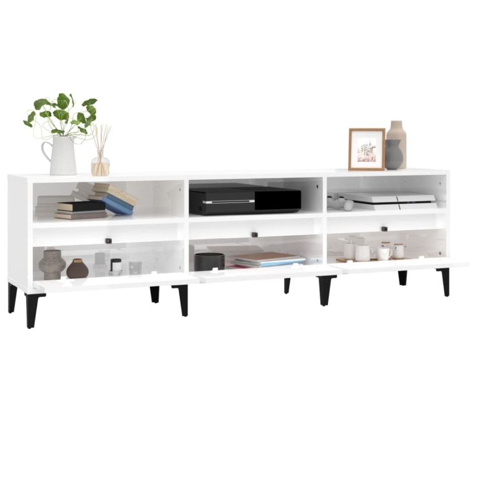 Mueble de TV madera contrachapada blanco brillo 150x30x44,5