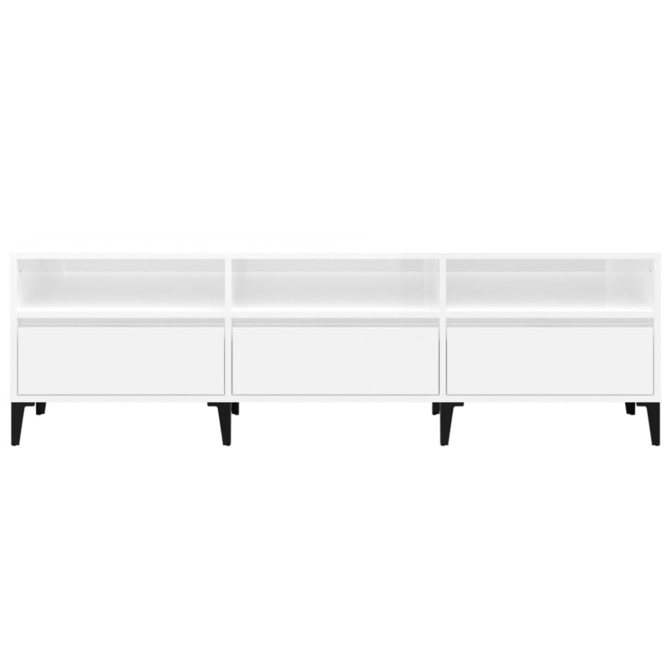 Mueble de TV madera contrachapada blanco brillo 150x30x44,5