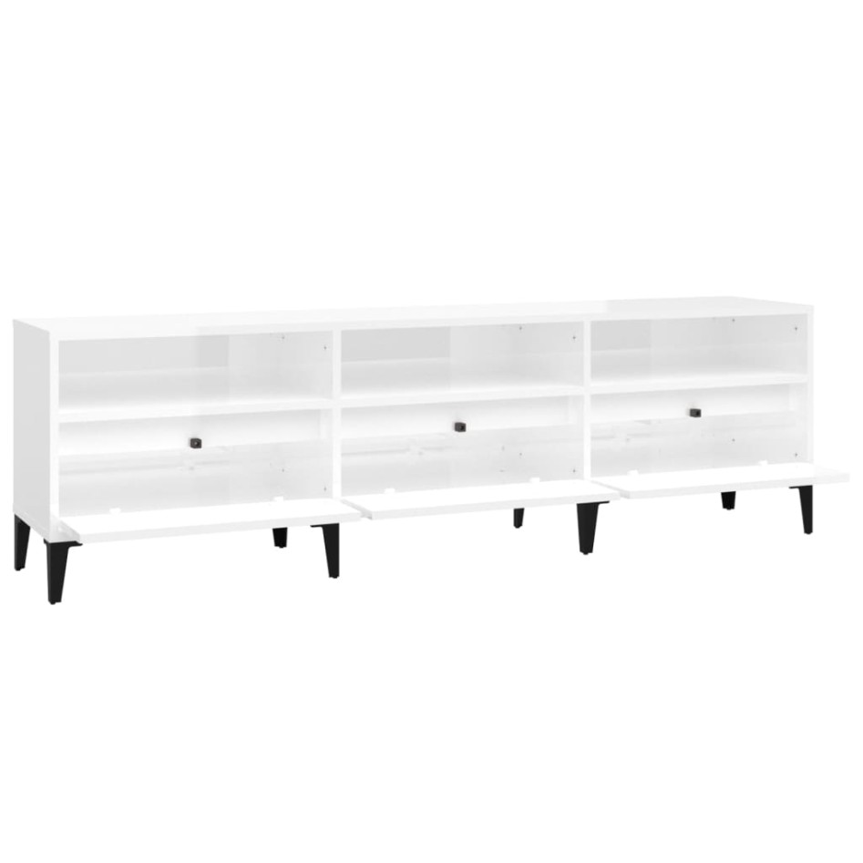 Mueble de TV madera contrachapada blanco brillo 150x30x44,5