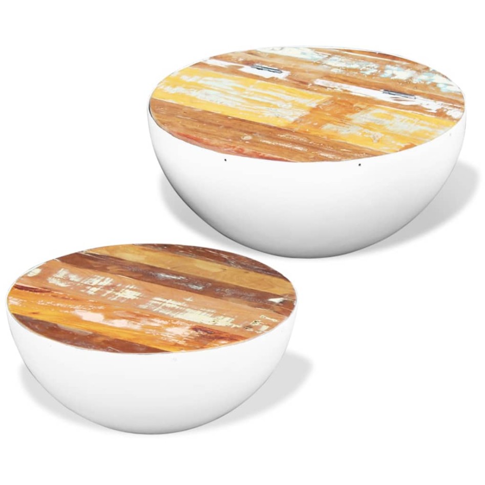 Set mesa de centro forma cuenco 2 uds madera maciza