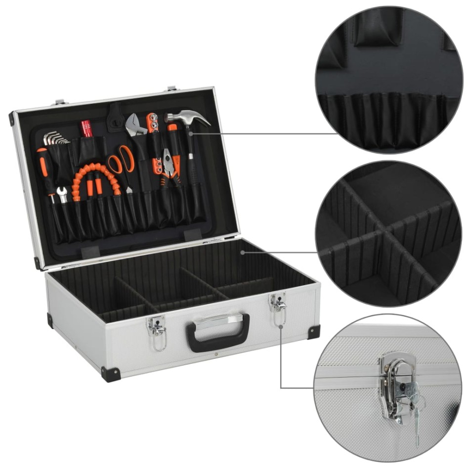 Maletín de herramientas aluminio plateado 46x33x16