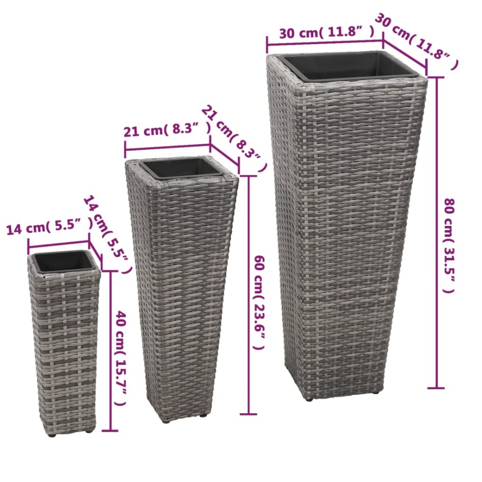 Conjunto de arriates 3 piezas ratán sintético