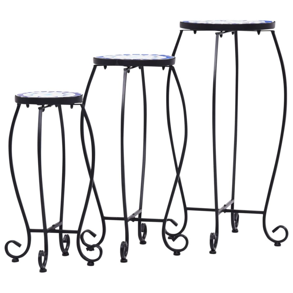 Mesitas de mosaico 3 uds cerámica azul y