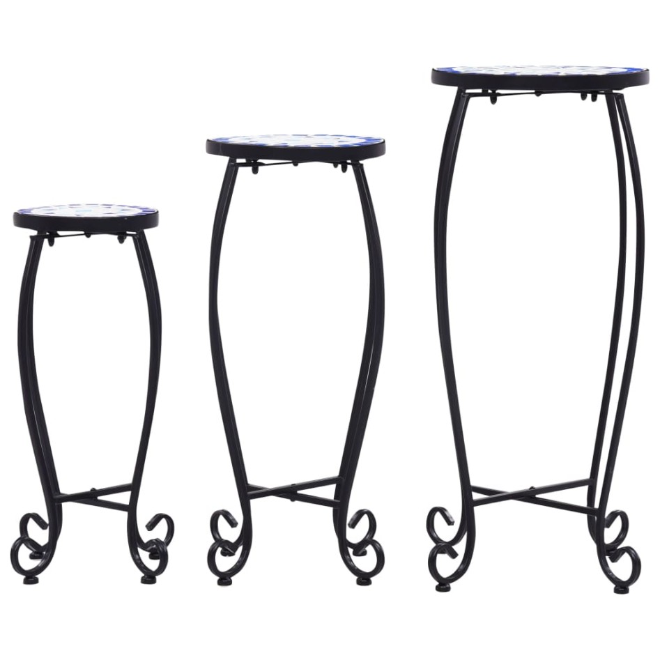 Mesitas de mosaico 3 uds cerámica azul y