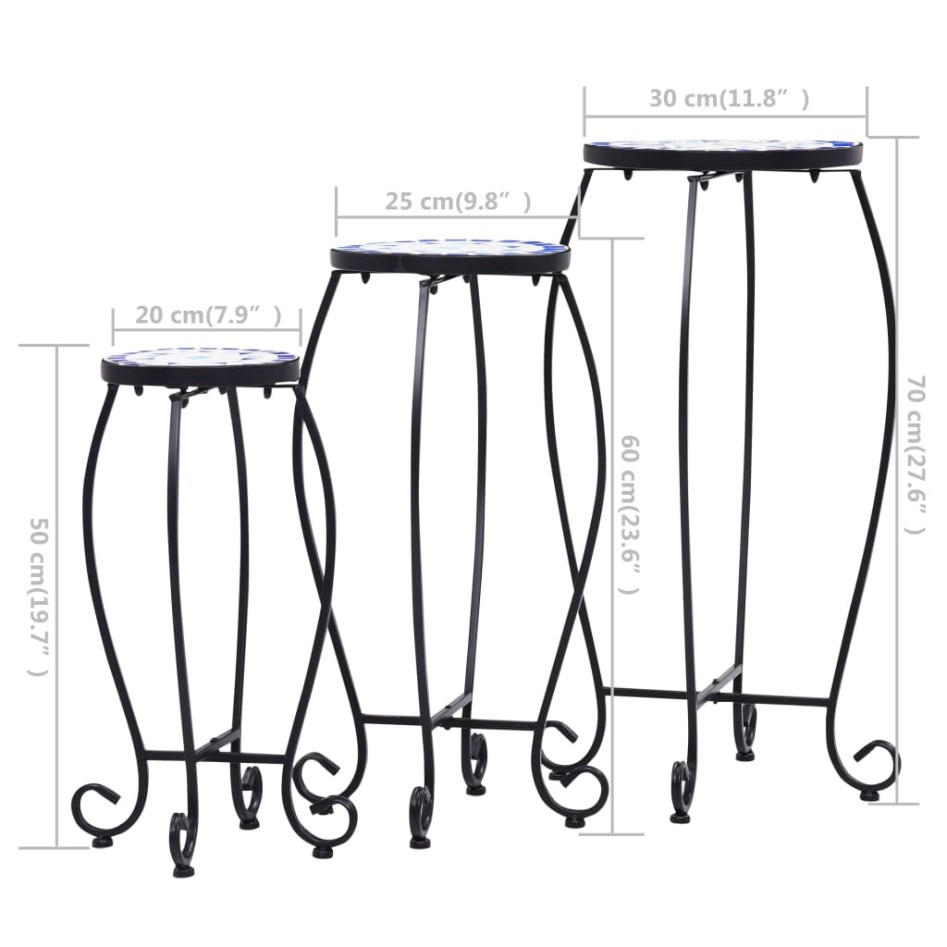 Mesitas de mosaico 3 uds cerámica azul y