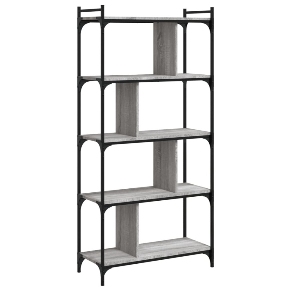 Librería 5 estantes madera ingeniería gris Sonoma 76x32x158