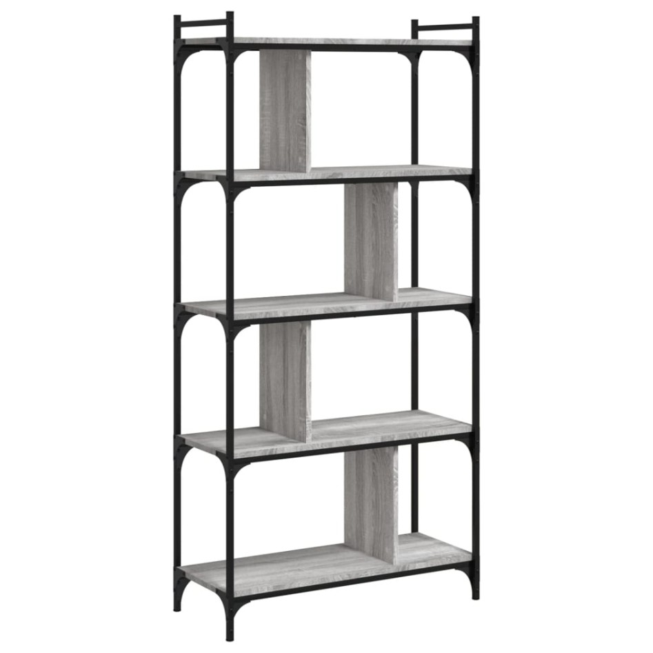 Librería 5 estantes madera ingeniería gris Sonoma 76x32x158