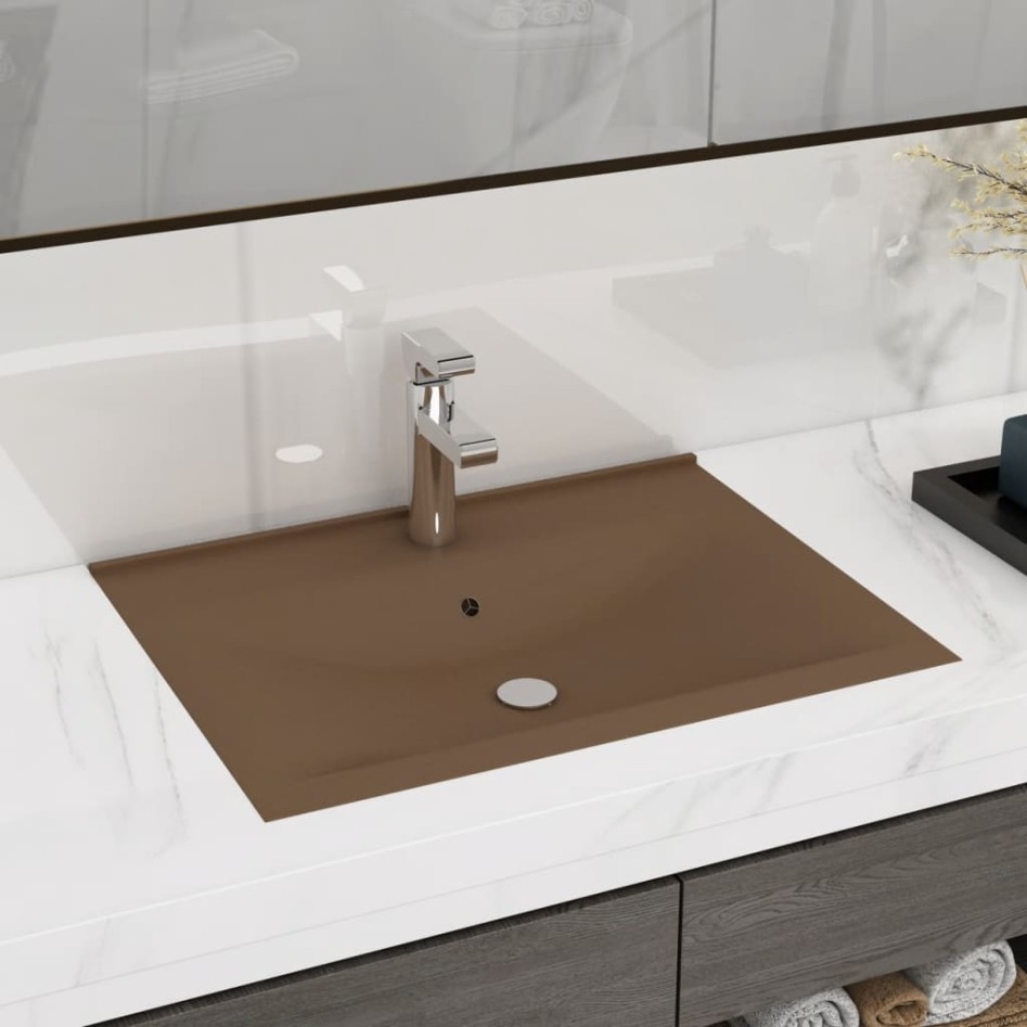 Lavabo de lujo con grifo cerámica 60x46 cm crema