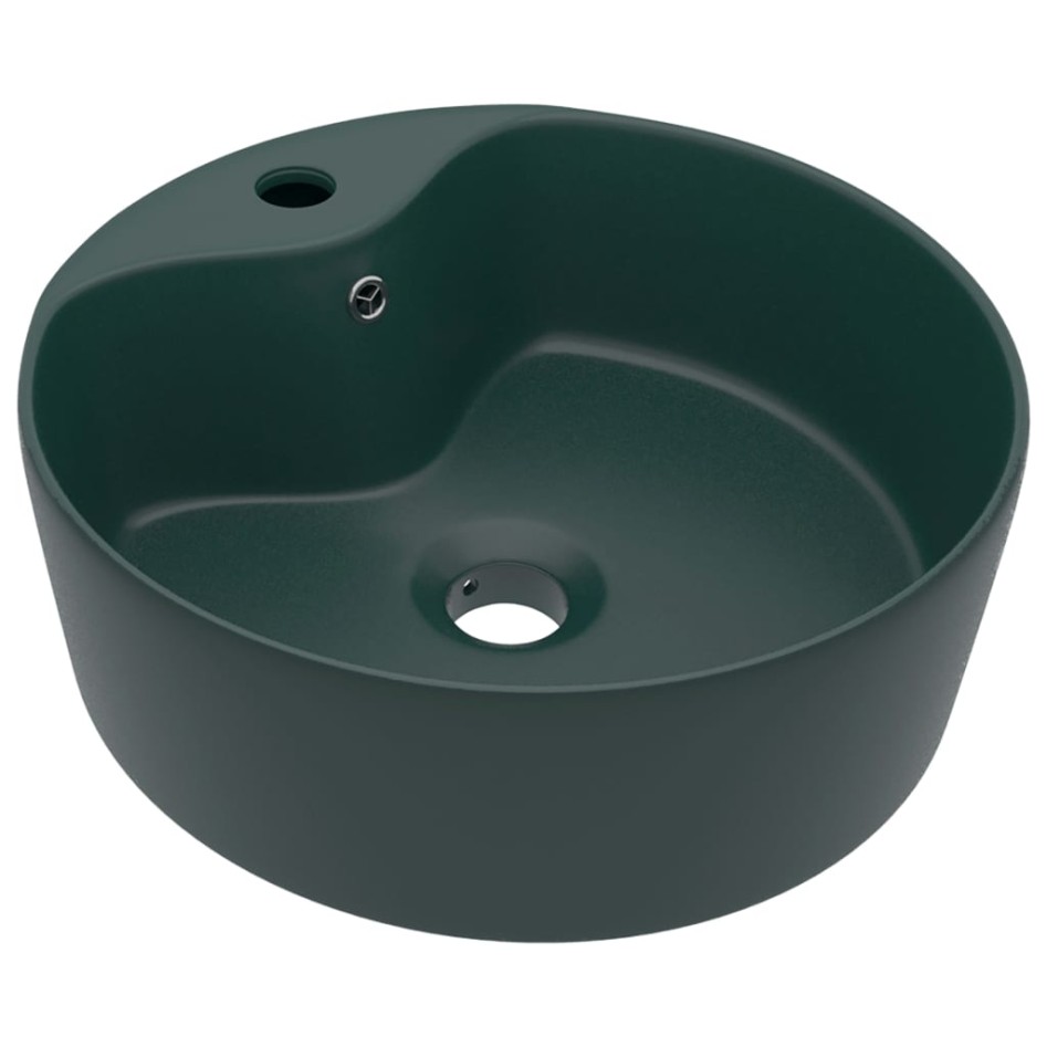 Lavabo lujo con rebosadero cerámica verde oscuro mate 36x13