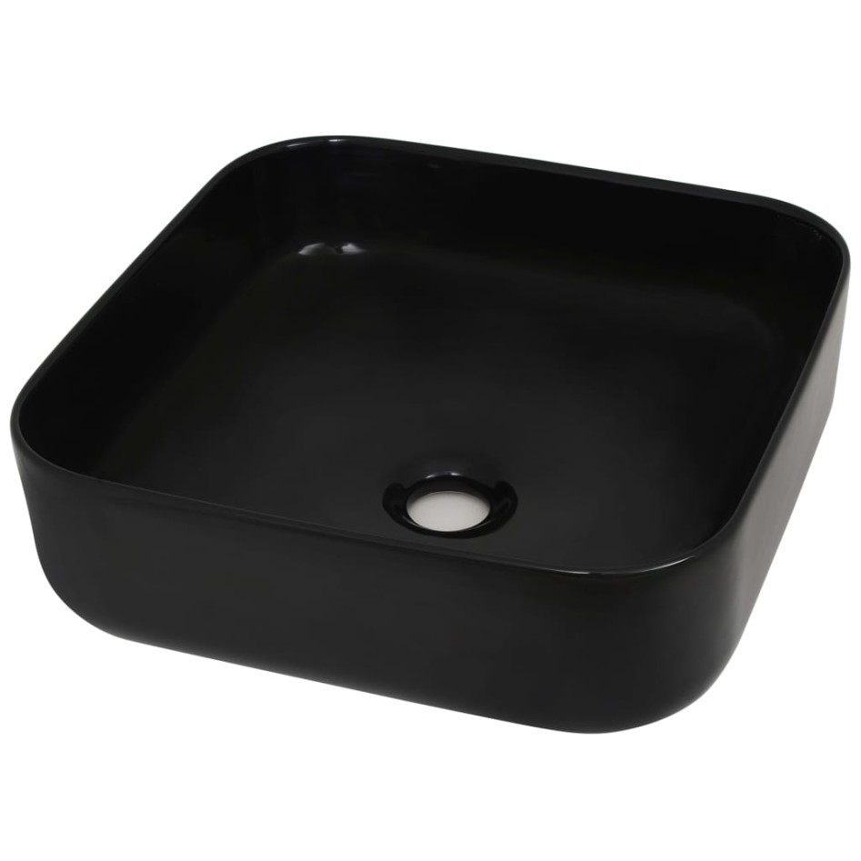 Lavabo cuadrado de cerámica negro 38x38x13,5