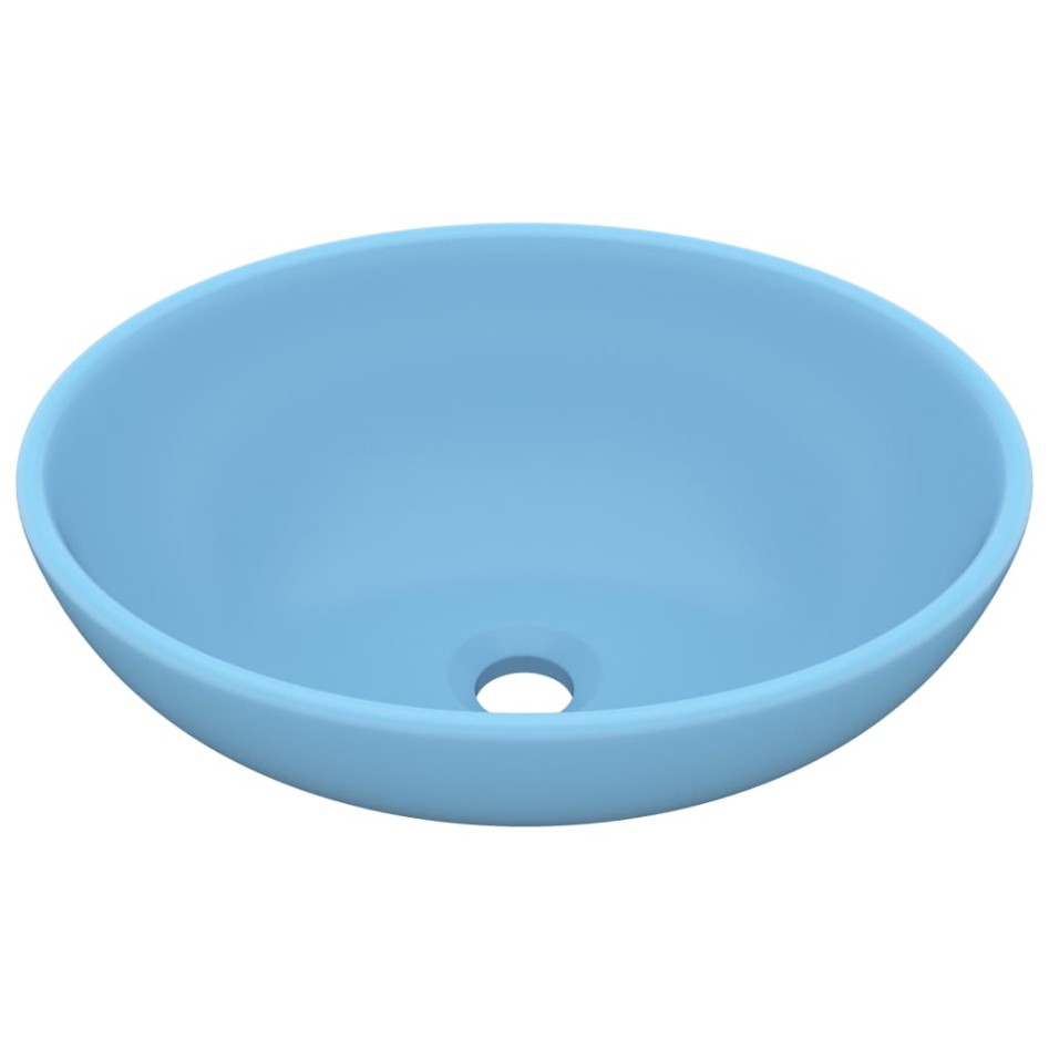 Lavabo de lujo ovalado cerámica azul claro mate 40x33