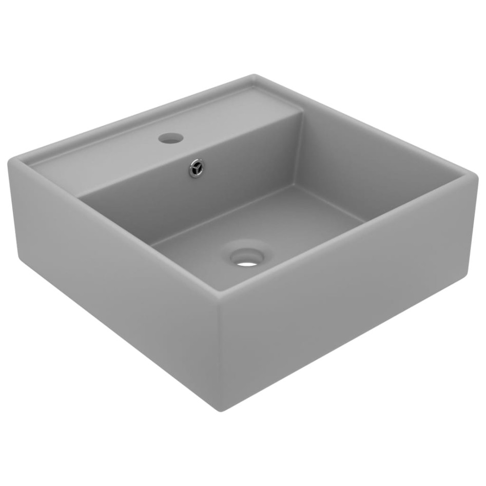 Lavabo cuadrado rebosadero cerámica gris claro mate 41x41