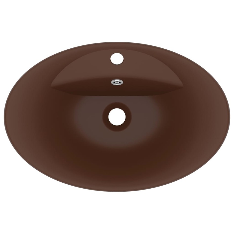 Lavabo lujoso ovalado rebosadero cerámica marrón oscuro