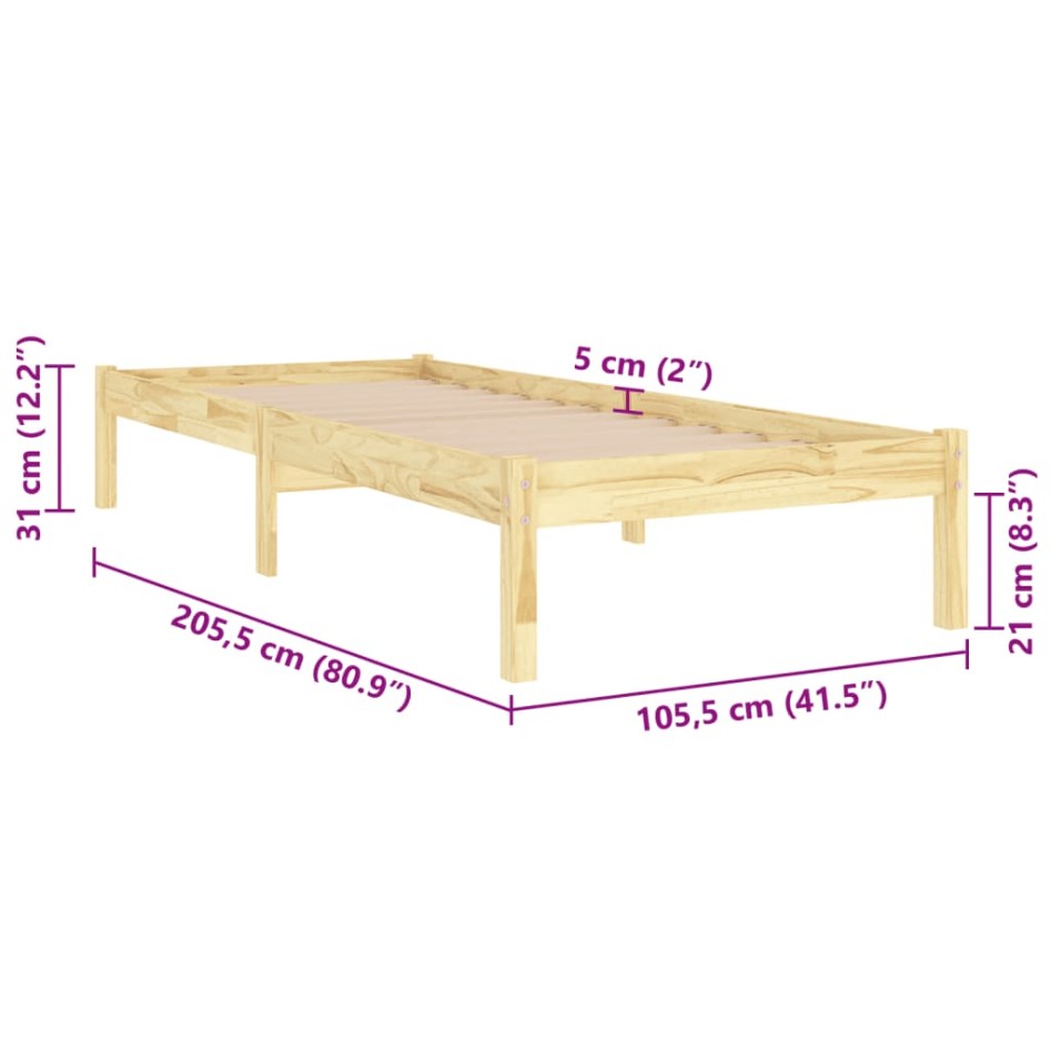 Estructura de cama sin colchón madera maciza 100x200
