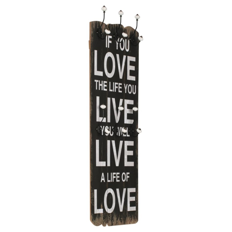 Perchero de pared LOVE LIFE con 6 ganchos 120x40