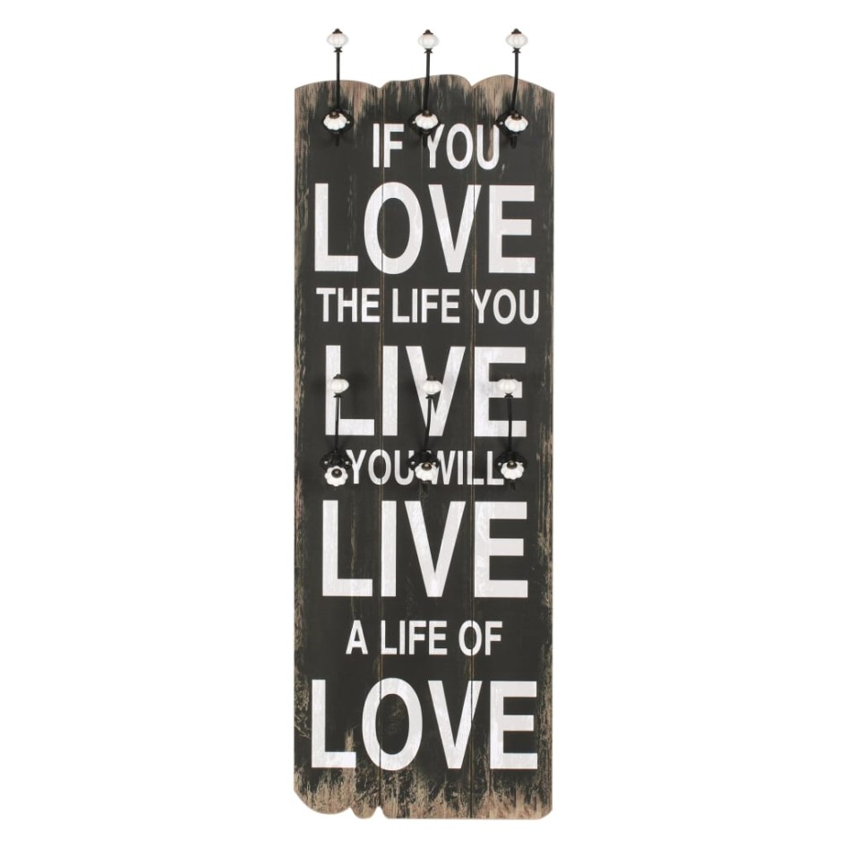 Perchero de pared LOVE LIFE con 6 ganchos 120x40