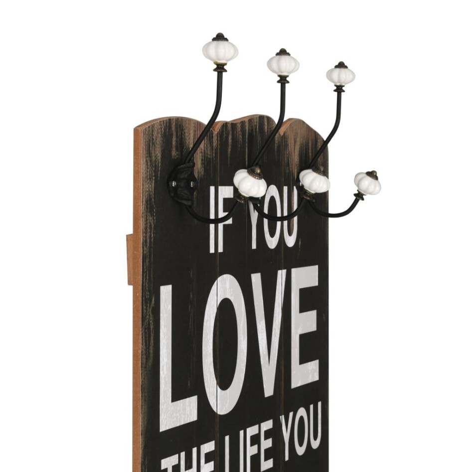 Perchero de pared LOVE LIFE con 6 ganchos 120x40