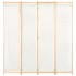 Biombo divisor de 4 paneles de tela color crema 160x170x4