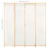 Biombo divisor de 4 paneles de tela color crema 160x170x4