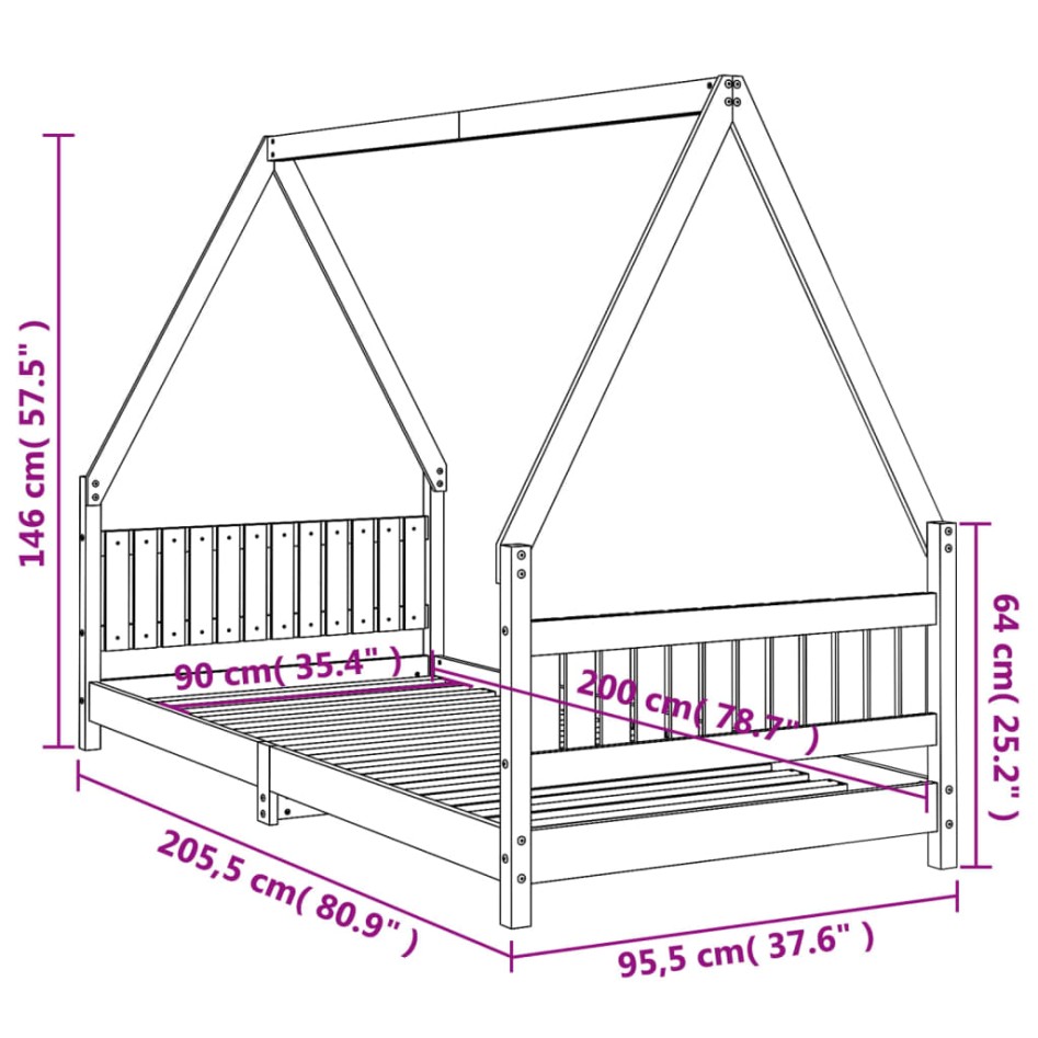 Estructura de cama para niños madera de pino blanco 90x200