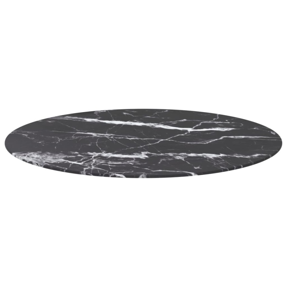 Tablero de mesa diseño mármol vidrio templado negro Ø90x1