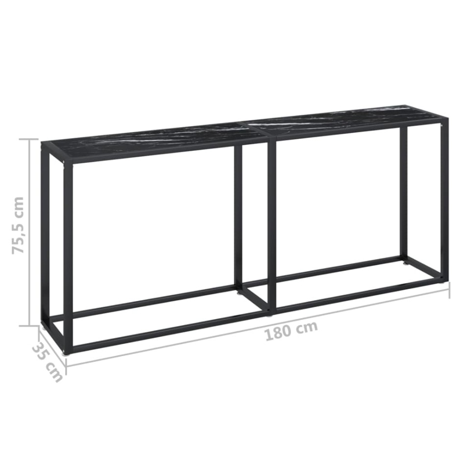 Mesa consola vidrio templado mármol negro 180x35x75,5