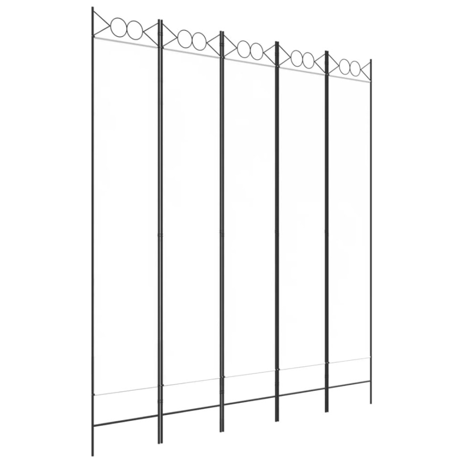 Biombo divisor de 5 paneles de tela blanco 200x220