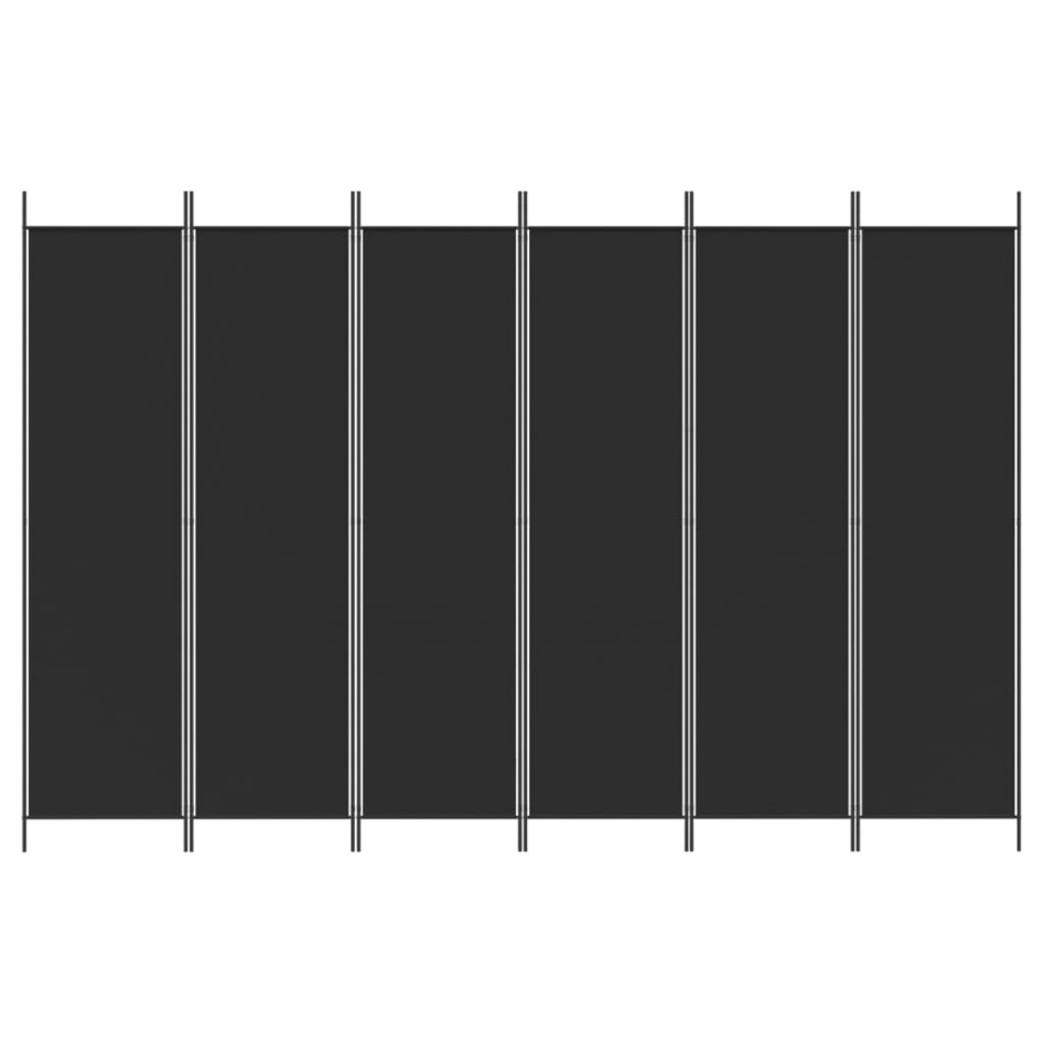 Biombo divisor de 6 paneles de tela negro 300x200