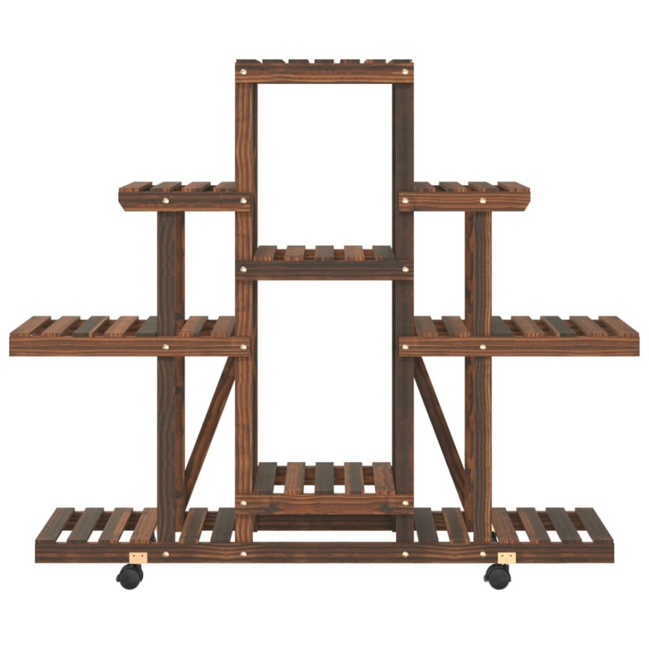 Soporte de flores con ruedas madera maciza abeto 110x25x101