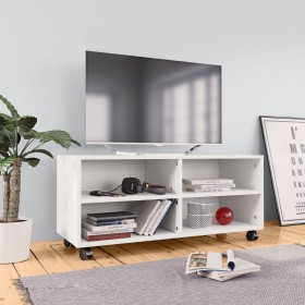 Mueble de TV con ruedas madera contrachapada blanco 90x35x35