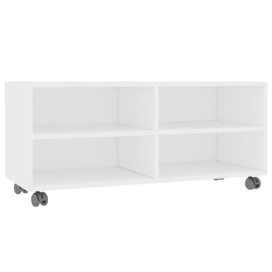 Mueble de TV con ruedas madera contrachapada blanco 90x35x35