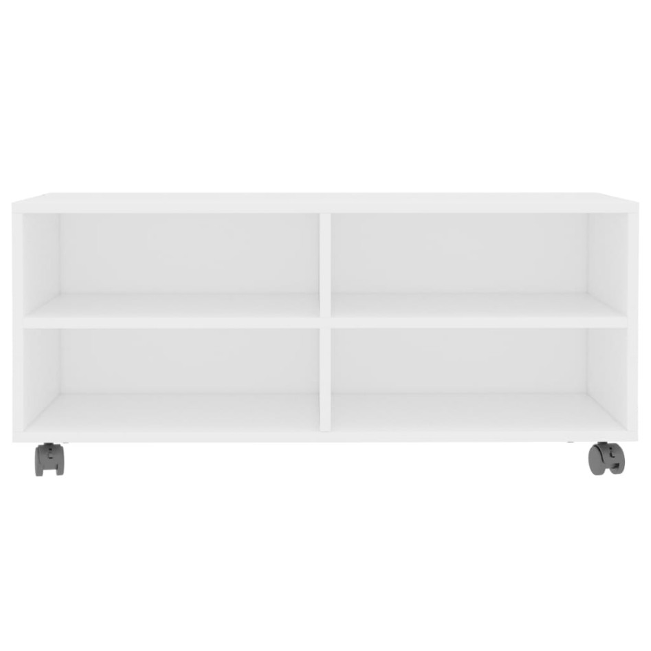 Mueble de TV con ruedas madera contrachapada blanco 90x35x35