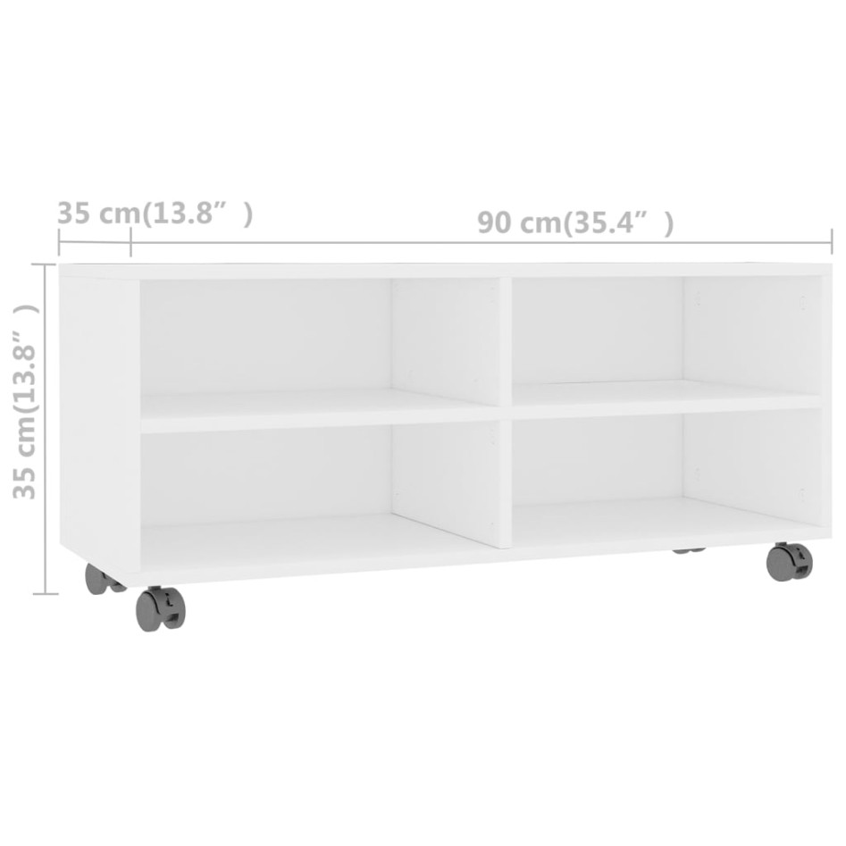 Mueble de TV con ruedas madera contrachapada blanco 90x35x35