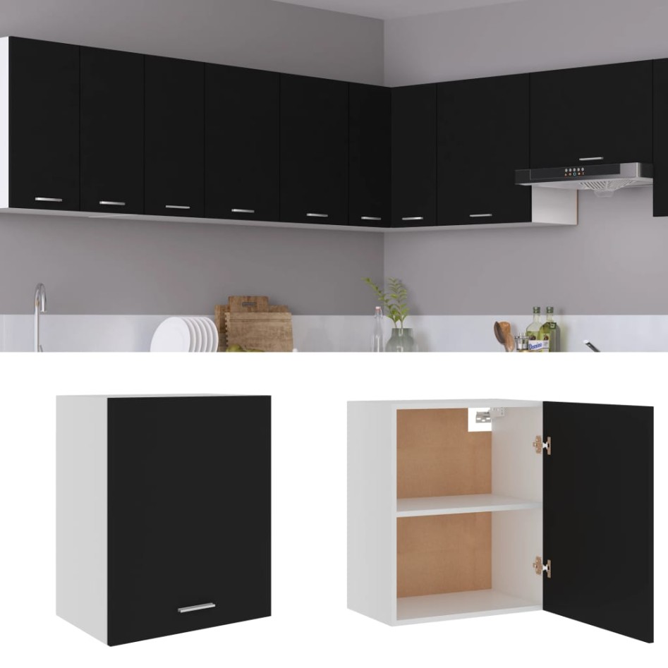 Armario colgante de cocina madera ingeniería negro 50x31x60