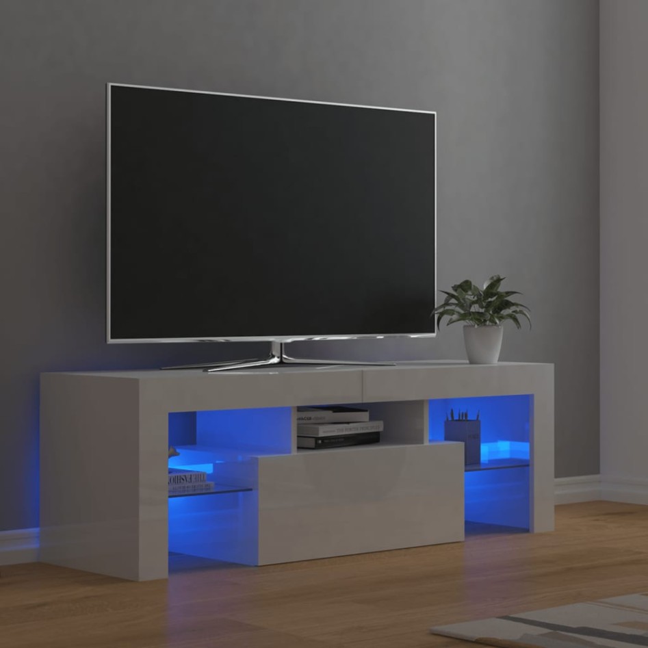 Mueble de TV con luces LED blanco brillante 120x35x40