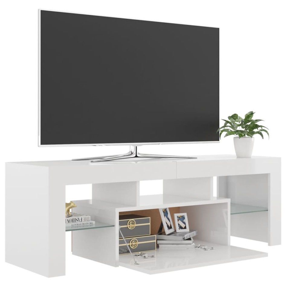 Mueble de TV con luces LED blanco brillante 120x35x40