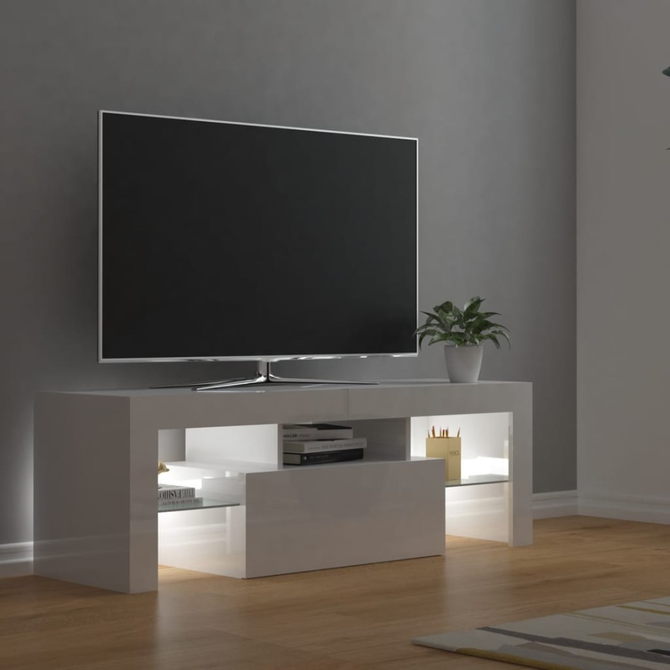 Mueble de TV con luces LED blanco brillante 120x35x40