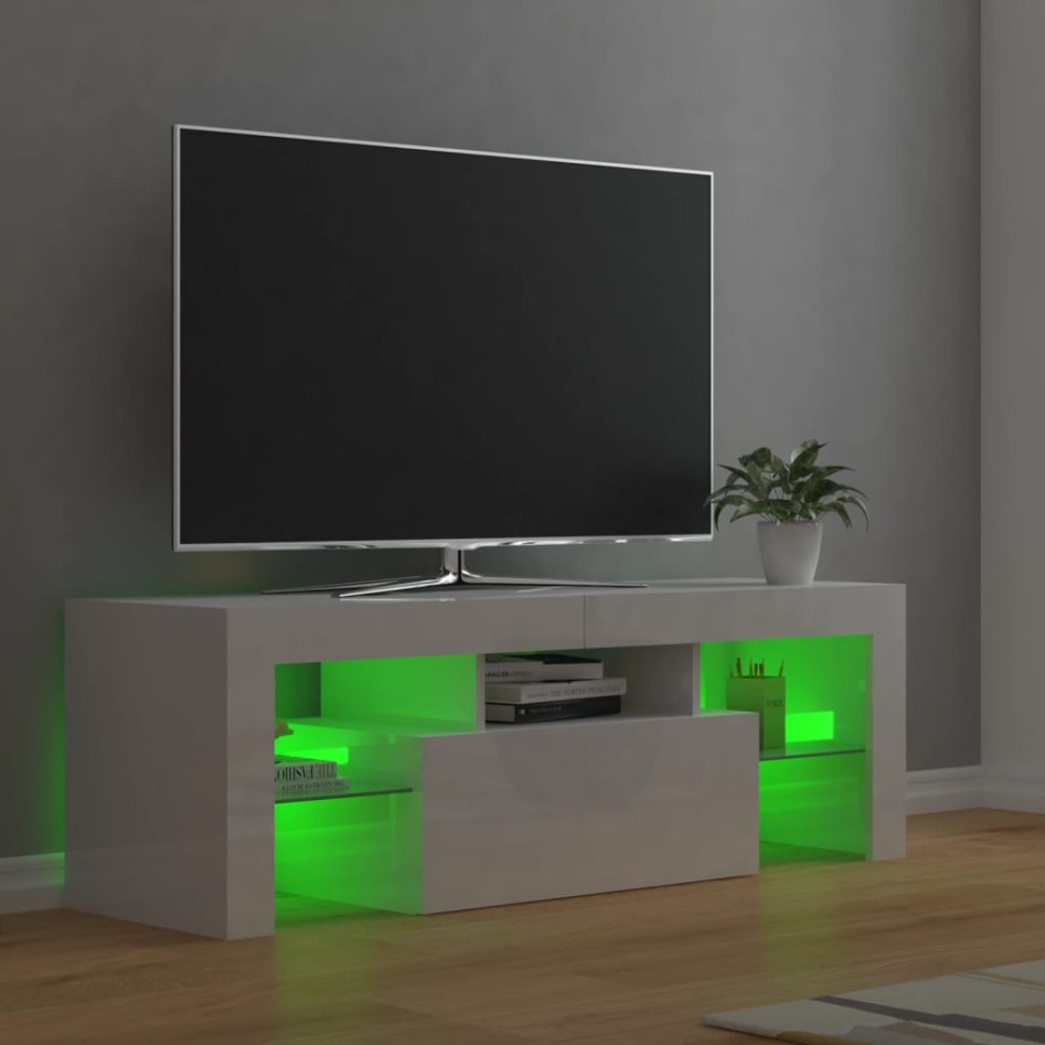 Mueble de TV con luces LED blanco brillante 120x35x40