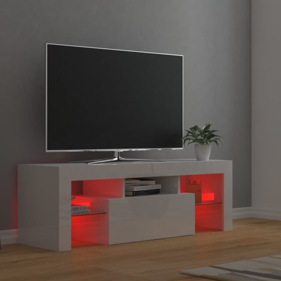 Mueble de TV con luces LED blanco brillante 120x35x40