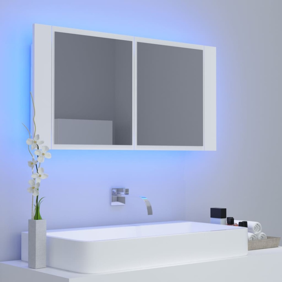 Armario espejo de baño con luz LED acrílico blanco 90x12x45
