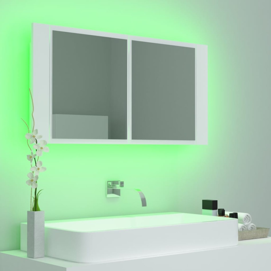 Armario espejo de baño con luz LED acrílico blanco 90x12x45