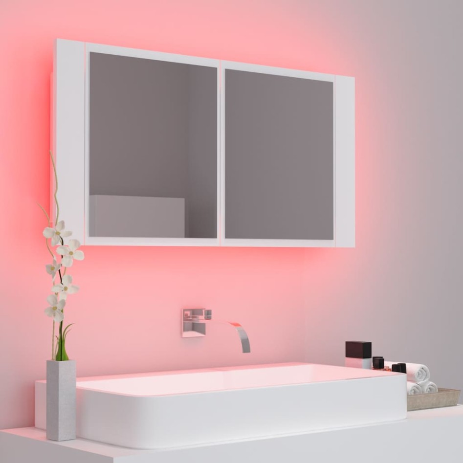 Armario espejo de baño con luz LED acrílico blanco 90x12x45
