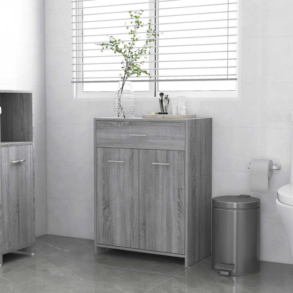 Armario de baño madera contrachapada gris Sonoma 60x33x80