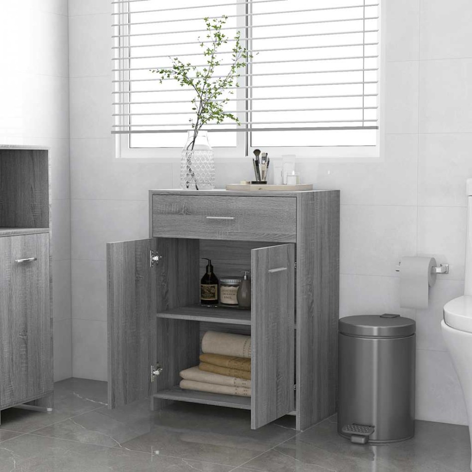 Armario de baño madera contrachapada gris Sonoma 60x33x80