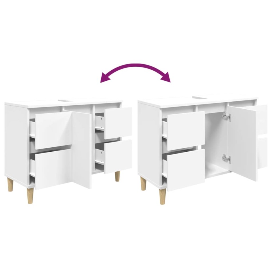 Armario para lavabo madera contrachapada blanco 80x33x60