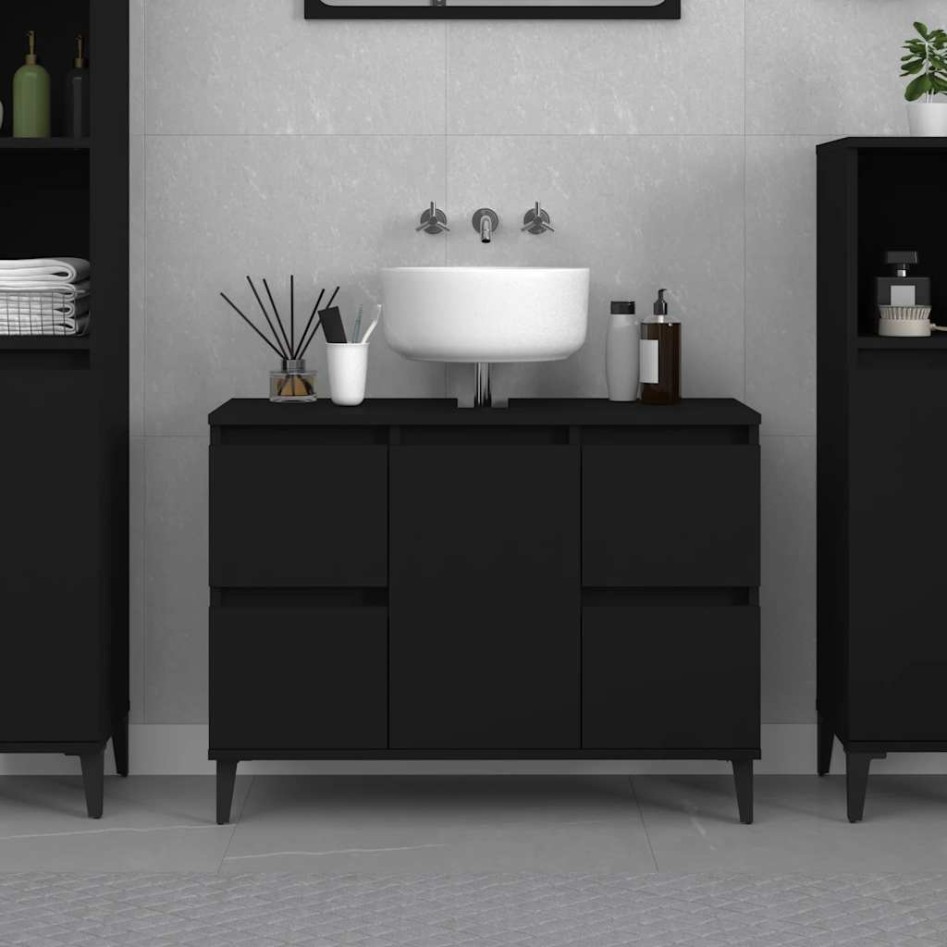 Armario para lavabo madera contrachapada negro 80x33x60